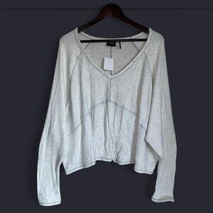 UO Out From Under Hazel Blocked Long Sleeve V-Neck Sweater Ivory